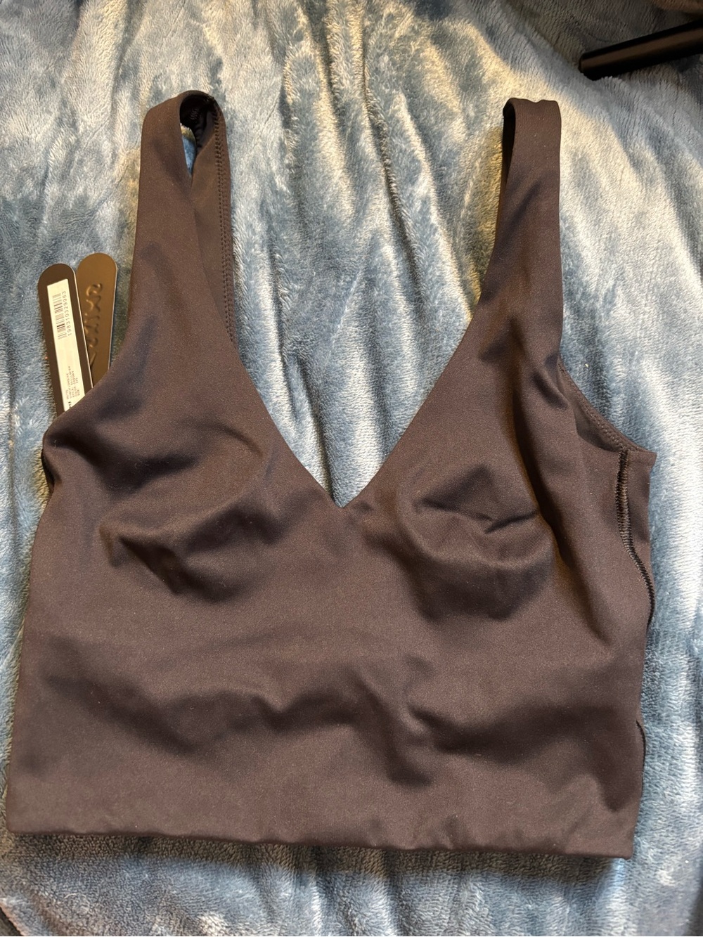 SKIMS Nike  Matte V-Neck Longline Bralette in Obsidian Black